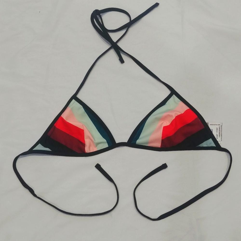 Solid and Striped bikini top triangle string tie black red blue pink burgandy M